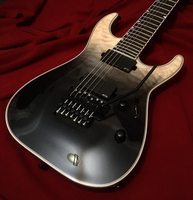 ESP LTD MH1007QMBLKFD Black Fade Quilt Top 7 String Guitar w/EMG 